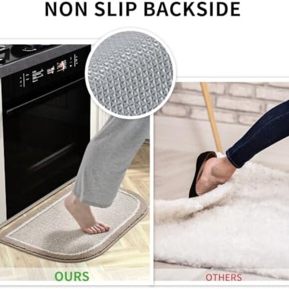 Non Slip Washable, Durable Dirt Resist Half Circle Rug Kitchen Mat 20 x 32 Beige - Picture 6 of 9